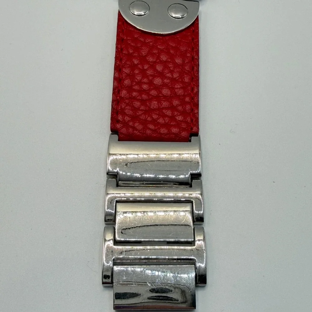 GG Quartz Japan Movt Watch Red Faux Leather Strap Mother of Pearl Dial Vintage